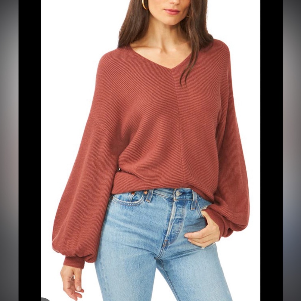 1.STATE Ribbed Balloon Sleeve Sweater